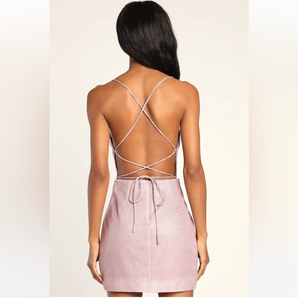 Lulus Earned Your Win Metallic Lace-Up Mini
Dress in Pink, Size Medium, NWT - Picture 7 of 17